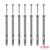 A product shot of multiple gray wall anchors with silver screws, arranged in a row against a white background. Produktbild-Vorschau