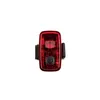 A red bicycle rear light with a black power button is shown against a white background. Produktbild-Vorschau