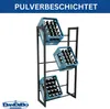 A black metal rack holding three blue crates filled with bottles, presented on a white background. Náhľad obrázku produktu