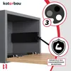 Close-up of a cabinet interior showing a drawer slide mechanism and a shelf with hinges, with marketing graphics on the right. Anteprima dell’immagine prodotto