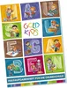 A collage of illustrations depicting children engaged in various school-related activities, with large letters forming words. Produktbild-Vorschau