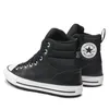A pair of black Converse high-top sneakers with white soles and laces, shown from a side-back angle against a white background. Produktbild-Vorschau