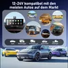A collage of various vehicles and a car dashboard display, with modern cars in the foreground. Produktbild-Vorschau