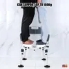 Two people standing on a shower chair to demonstrate its weight capacity. Produktbild-Vorschau