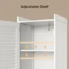 Close-up view of the interior of a white storage cabinet, highlighting adjustable shelves with orange arrows indicating movement. Anteprima dell’immagine prodotto