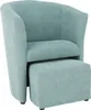 A light blue armchair with a matching ottoman. Podgląd zdjęcia produktu
