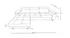 A line drawing of a sectional sofa with dimensions indicated by lines and numbers. Náhled obrázku produktu