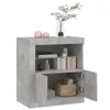 A concrete-effect sideboard with an open door, displaying decorative items and books. Produktbild-Vorschau