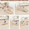 Collage of children playing on a wooden indoor climbing toy set in a home environment. Produktbild-Vorschau