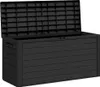 A black outdoor storage box with the lid open, shown against a white background. Podgląd zdjęcia produktu