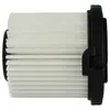 A close-up side view of a white pleated filter with a black plastic cap on the right end. Produktbild-Vorschau