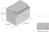 An isometric view of a car battery with dimensions indicated, and a separate diagram showing the terminal layout. Produktbild-Vorschau