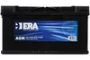 A black car battery with a blue and white label. Voir les images du produit