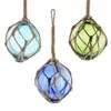 3x boules de verre décoratives dans un filet de pêche, bleu Voir les images du produit 2