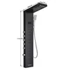 A black shower panel system with a rain shower head and hand shower, with dimensions indicated. Náhled obrázku produktu