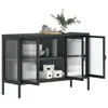 A dark gray sideboard with glass doors, displaying some decorative items and boxes inside. Produktbild-Vorschau
