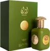 A green perfume bottle and its packaging are displayed against a white background. Produktbild-Vorschau