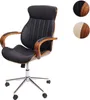 A black leather office chair with wooden accents is shown against a white background. Podgląd zdjęcia produktu