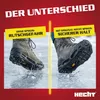 A split image showing a boot without and with spikes on ice. Produktbild-Vorschau