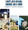 Collage of images showing a portable power bank with a light function in various outdoor settings, including camping and picnicking, and close-ups of its features. Produktbild-Vorschau