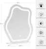 A vanity mirror with integrated lighting, shown with dimensions and feature callouts. Produktbild-Vorschau