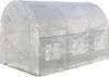 A white greenhouse with a curved roof and windows on the side, set on grass. Produktbild-Vorschau