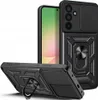 A black phone case with a ring holder and camera cover is displayed against a white background. Another view of the case is shown in the foreground, propped up. Náhľad obrázku produktu