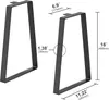 Two black metal table legs with dimensions indicated by text and lines. Voir les images du produit