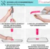 A four-panel instructional graphic showing how to assemble a spray mop. Produktbild-Vorschau