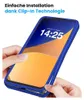 Hands are shown installing a blue phone case onto a smartphone. Produktbild-Vorschau