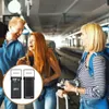 People at a train station with luggage, with a product overlay. Produktbild-Vorschau