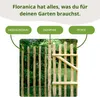 A wooden garden gate and fence section with labels pointing to different parts. Produktbild-Vorschau