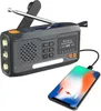 A multi-functional emergency radio is shown charging a smartphone. Produktbild-Vorschau