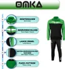 Grüne Funktionen zeigen Bild – OMKA Herren-Trainingsanzug Nahaufnahme, die atmungsaktives Polyestergewebe, schweißabsorbierendes Futter und strapazierfähige Konstruktion hervorhebt. Produktbild-Vorschau