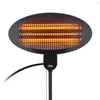 A black electric patio heater with glowing orange heating elements, mounted on a stand. Náhled obrázku produktu