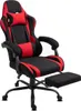 A red and black gaming chair with a footrest is shown against a white background. Produktbild-Vorschau