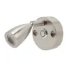 A close-up studio shot of a silver LED reading light with a touch dimmer and USB charging port. Produktbild-Vorschau
