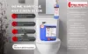 A product image showing a toilet cistern with cleaning products next to it, accompanied by marketing text and feature callouts. Produktbild-Vorschau