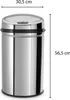 A silver trash can with dimensions indicated by measurement lines and text. Produktbild-Vorschau
