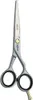 A pair of silver hairdressing scissors with black accents on a white background. Voir les images du produit