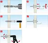 A series of four numbered diagrams illustrating the installation process of a metal hollow wall anchor. Náhled obrázku produktu