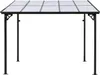 A black metal framed canopy with a clear, segmented roof, shown against a white background. Produktbild-Vorschau