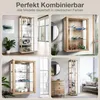 A collage of four images showcasing different glass display cabinets in various settings. Produktbild-Vorschau