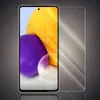 A screen protector is shown placed over a smartphone screen displaying a colorful abstract image. Produktbild-Vorschau