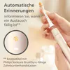 A person is holding a toothbrush handle and a brush head, with text and a diagram explaining automatic reminders. Voir les images du produit