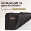 Close-up of a dog bed with text overlays highlighting features. Produktbild-Vorschau