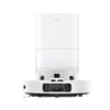 A white robot vacuum cleaner with its charging and auto-empty station, shown from the front. Produktbild-Vorschau