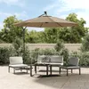 An outdoor patio set with a large umbrella, chairs, and a coffee table. Voir les images du produit
