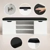 A white shoe cabinet with a black cushioned seat on top, featuring multiple shelves and two cabinet doors. Náhľad obrázku produktu