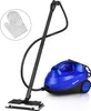 A blue steam cleaner with its accessories against a white background. Voir les images du produit